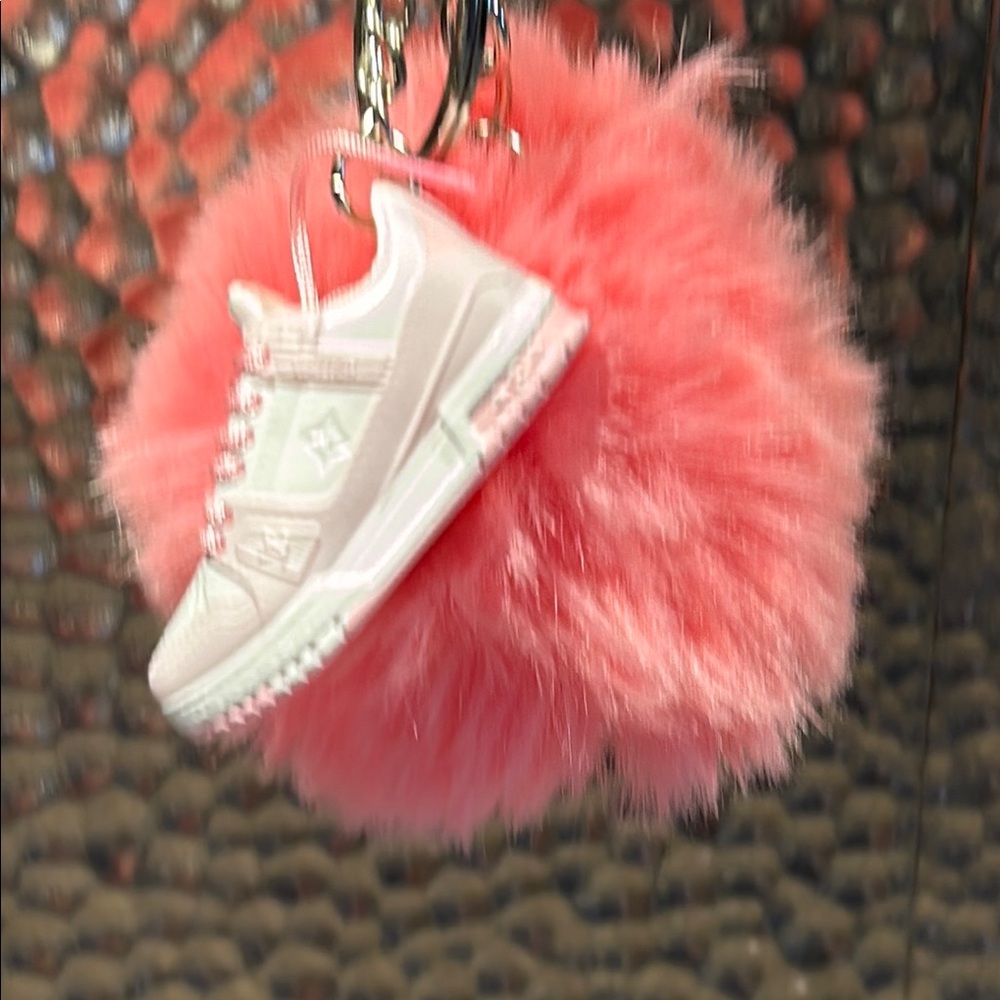 Fluffy Pink Key Holder with Mini Sneaker Charm